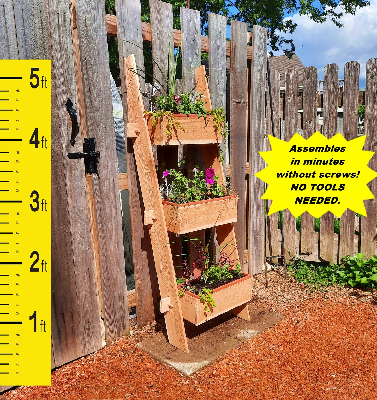 3 Tiered Vertical Garden Standing Tower Ladder Planter Box for Outdoor Patio, Balcony, Porch, Deck and More.