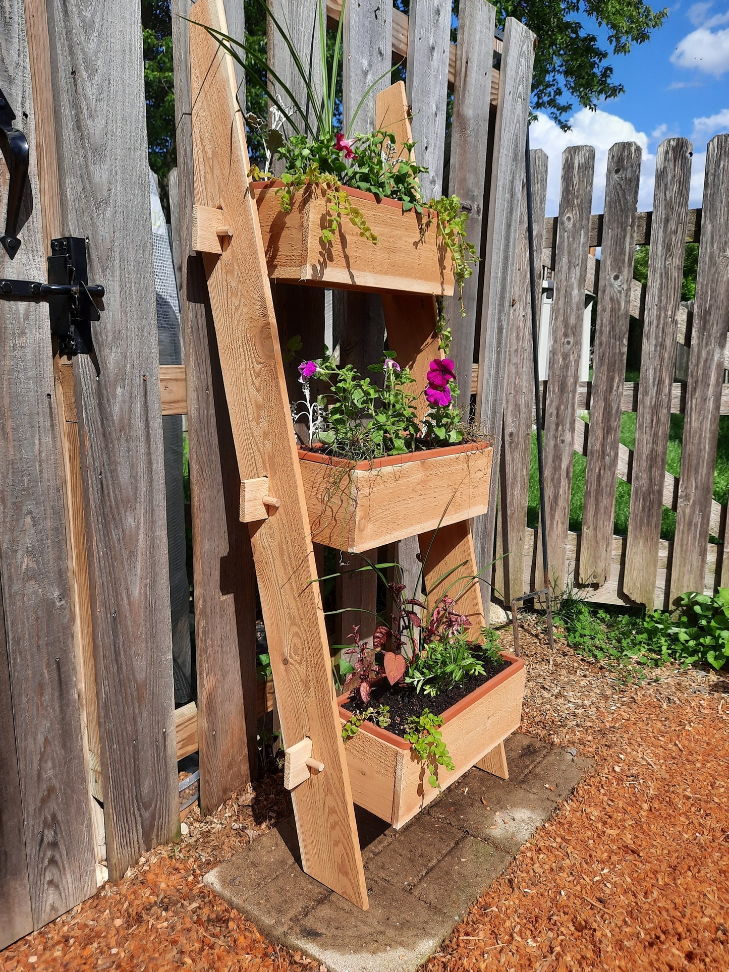 3 Tiered Vertical Garden Standing Tower Ladder Planter Box for Outdoor Patio, Balcony, Porch, Deck and More.